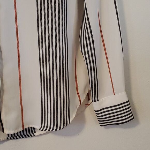 Who What Wear Woman’s Medium Striped Button Up Sheer Blouse Hidden Button Pocket - Picture 4 of 6